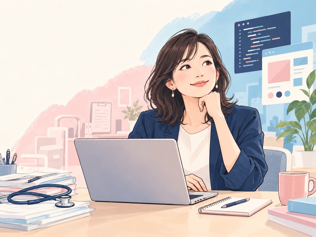 医療系の仕事からIT企業へキャリアチェンジした女性のイラスト